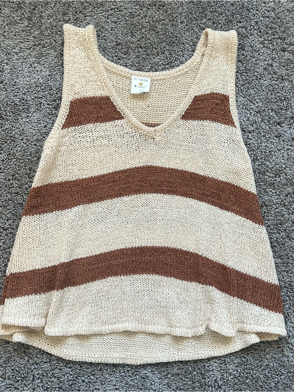 By Together Cream and Brown Striped Knit Tank